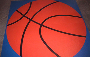 ball logo on rubber floor tiles